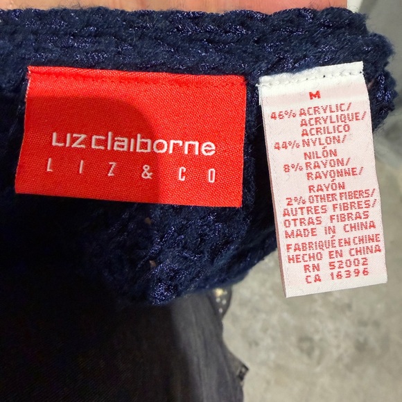 Liz Claiborne Navy and Black V-Neck Sweater - Picture 3 of 3